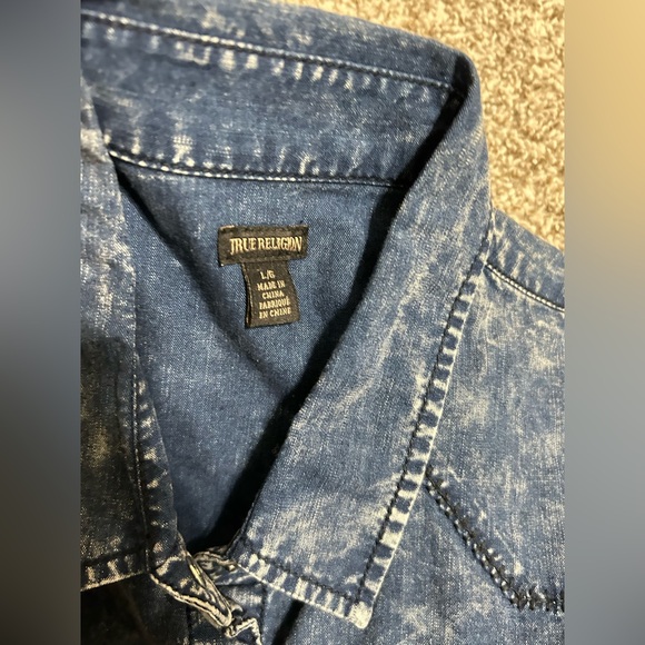 True Religion Georgia Denim Shirt Women Size Large Western Snap Button Cowgirl - Picture 7 of 12